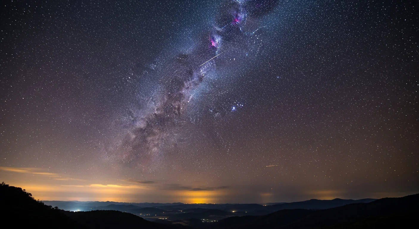 Paisagem noturna brasileira com estrelas, meteoro e Via Láctea, destacando maravilhas céu guia completo