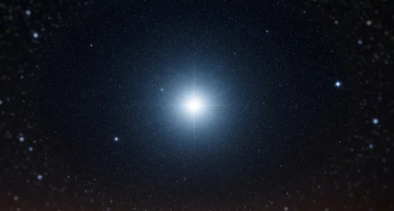 Imagem de capa mostrando Sirius, a estrela mais brilhante, destacada em um céu estrelado com tons azuis, pretos e branco intenso, desvendando qual é estrela.