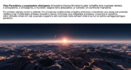 Vista panorâmica de exoplaneta com atmosfera turbulenta, chuva de vidro, ferro e diamantes