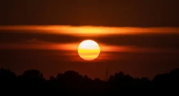 Imagem de uma lua cheia brilhante no céu noturno com silhuetas de árvores e arranha-céus urbanos, destacando 'adeus superlua entenda que'.