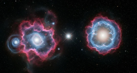 Imagem de capa mostrando uma nebulosa vibrante, estrela Cefeida pulsante e supernova, ilustrando anos luz revelados na ciência.