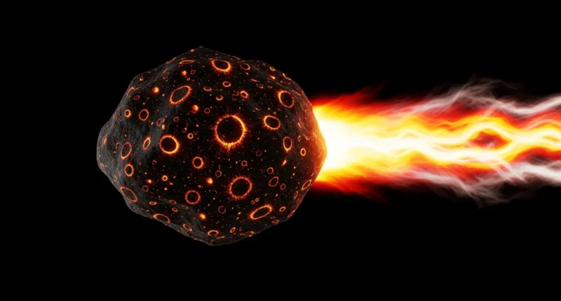 Estrelas cadentes que são representadas por fragmento rochoso brilhando com halo de gás incandescente