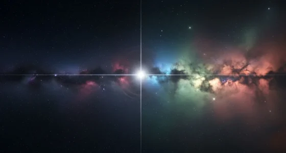 Ilustração minimalista de astronomia vs astrologia, com elementos cósmicos e signos zodiacais