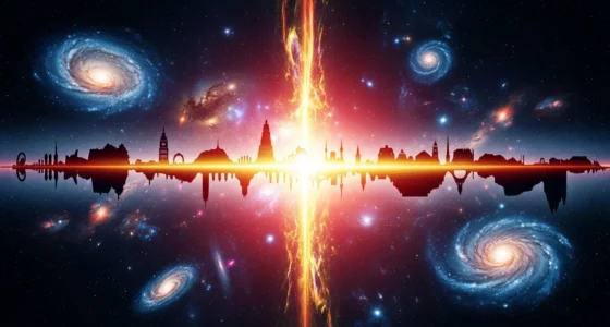 Imagem de capa com portal cósmico, nebulosas e galáxias, simbolizando olhar estrelas é viajar