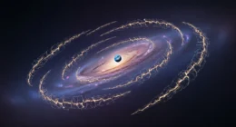 Ilustração estilizada da prisão luz barreira cósmica na Via Láctea envolvendo a Terra