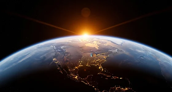 Imagem de capa mostrando a Terra com estações do ano, eixo inclinado e diferentes raios de sol