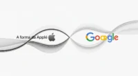 Ilustração minimalista de formas geométricas representando Apple e Google se entrelaçando, simbolizando a apple revoluciona siri integração