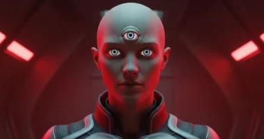 Imagem da descoberta chocante manuscrito chinês apresentando uma criatura alienígena com três olhos em traje futurista numa nave